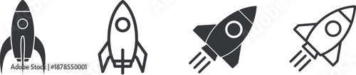 rocket icon set symbolizing startup, launch, growth and innovation, clean vector illustration