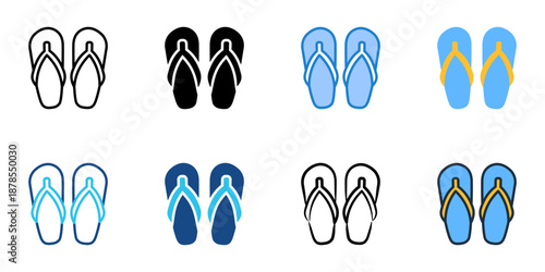 Sandals icons set multiple style collection. Editable stroke 
