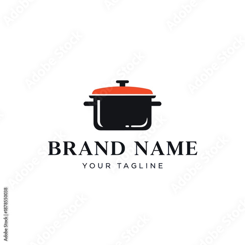 Black Cooking Pot with Red Lid Logo.