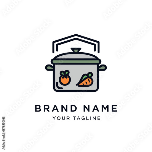 Cooking Pot Logo Design with Ingredients Inside.