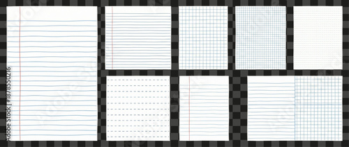 Lined Paper Set of Eight Different Sheets Hand Drawn Textures Vector Collection White Paper Blue Line Textures