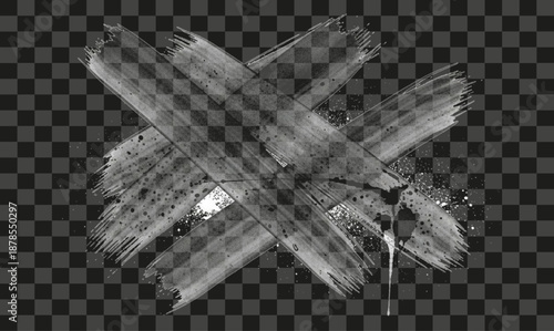 Ink Cross textured X mark graphic symbol grunge artistic illustration black and white monochromatic isolated element.