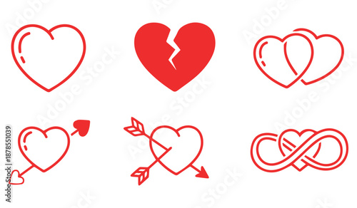 collection of red heart symbols with various styles and designs on white background high quality professional detailed modern elegant stylish