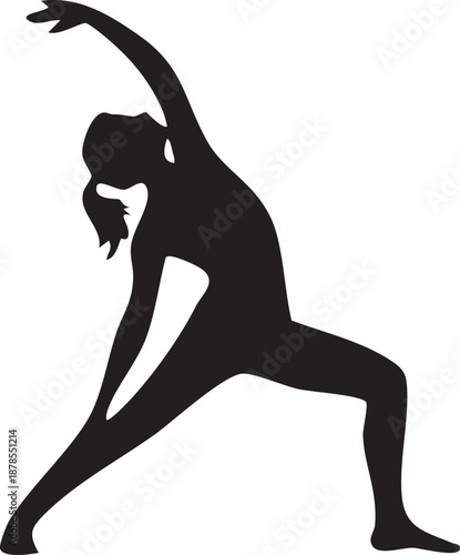 This image showcases a striking silhouette of a woman performing a yoga stretch.
