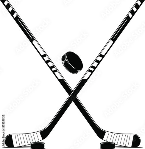 Iconic Ice Hockey Sticks and Puck Crossed Vector Illustration - A Symbol of Winter Sport and Competition