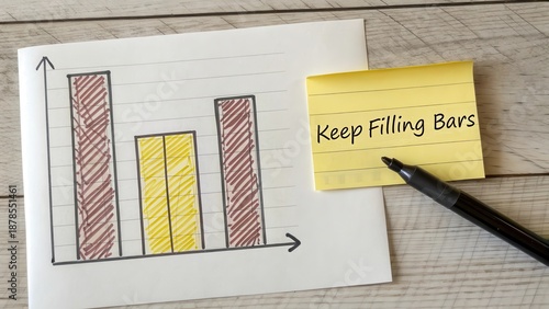 Hand drawn bar chart with sticky note encouraging continued growth