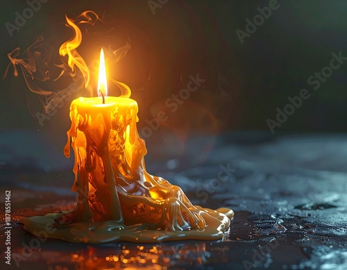 Artistic concept of a melting candle shaped, symbolizing time, life, and impermanence