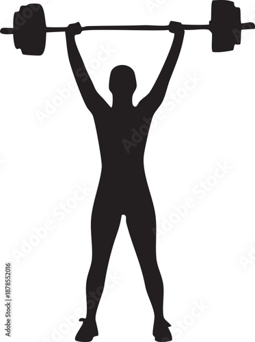 This image showcases a weightlifter in mid-lift, presented in a bold and distinctive silhouette style.
