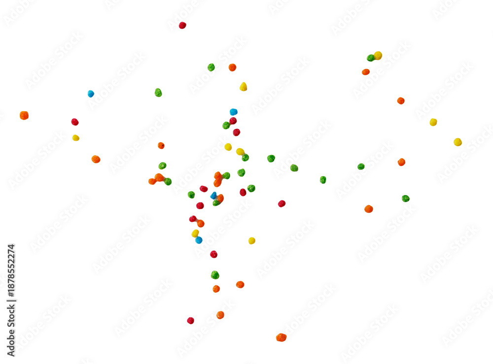 Obraz premium A bunch of colorful candy pieces are scattered across a white background