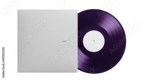 Foto Purple vinyl record isolated PNG, blank sleeve mockup for music album cover desi