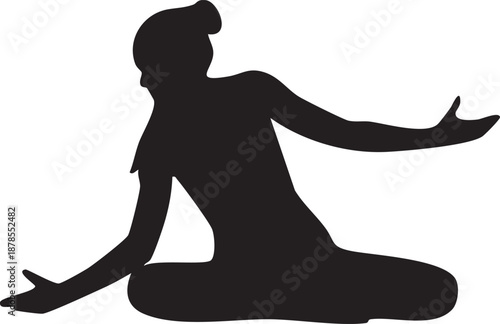 A striking black silhouette highlights a person in a yoga pose, showcasing a beautiful silhouette style.
