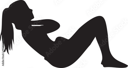A striking black silhouette demonstrates a classic abdominal exercise, showcasing a clean and distinctive style.
