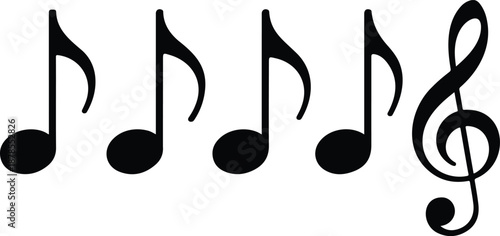 A black and white illustration of musical notation symbols arranged horizontally.