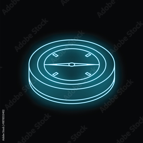 Glowing neon compass pointing north, symbolizing guidance and exploration