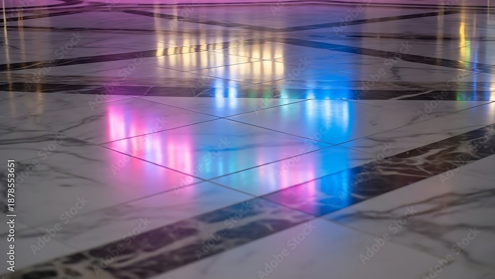 Fototapeta premium Colorful Lights Reflected on Marble Floor.