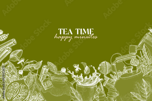 Tea time hand drawn vector background