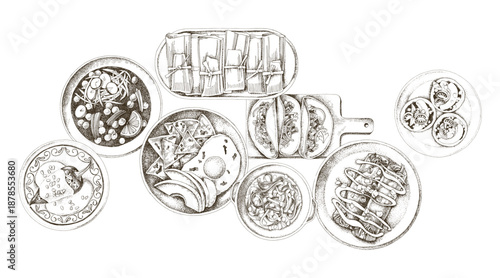 Mexican food sketched vector set