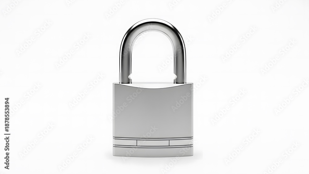Naklejka premium Shiny silver padlock symbolizing digital data security and personal privacy protection concept on white background