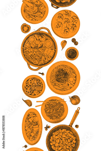 Chinese food vector seamless border