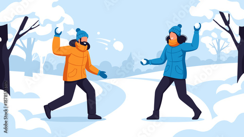Fun snowball fight in a winter park for promoting outdoor activities and playful winter experiences