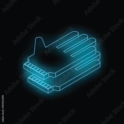 Glowing neon blue gloves icon, representing cleaning services and hygiene