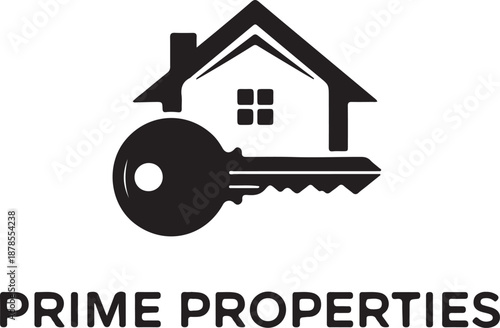 Key and house icon symbolizing prime properties real estate services and home ownership concept