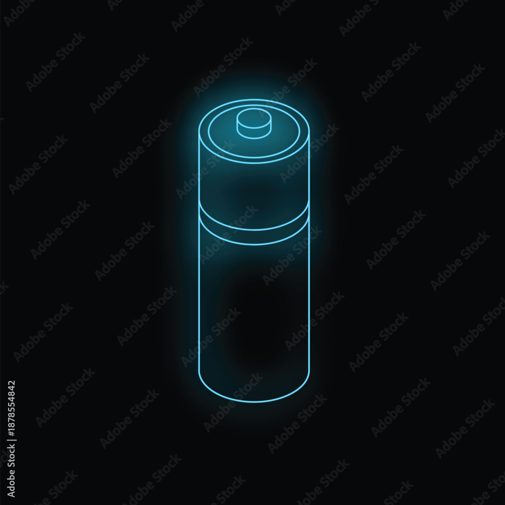 Fototapeta premium Neon battery icon glowing on a dark background, symbolizing energy, power, and electricity