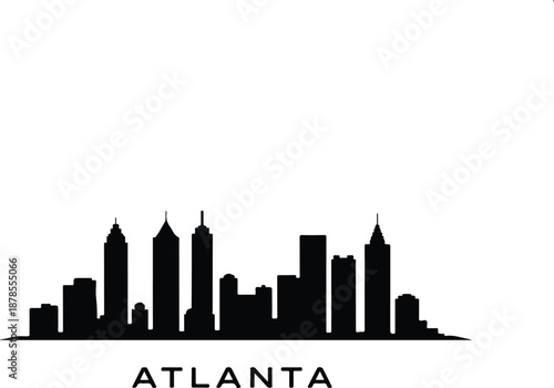 A minimalist black and white cityscape silhouette of Atlanta, Georgia.