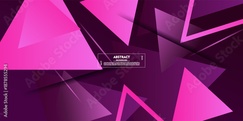 Purple abstract geometric 3D background design. Creative design with overlapping pink triangles and light for a template. EPS10 vector.