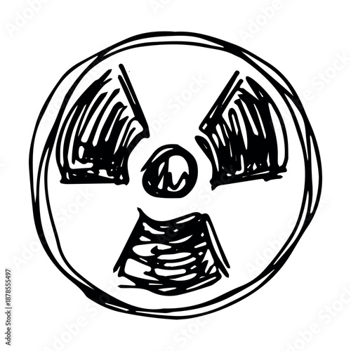 Hand drawn radiation sign Nuclear radiation hazard symbol Radioactive danger warning sign clipart in doodle style Nuclear safety Radioactive waste Single element for print, web, design, decor