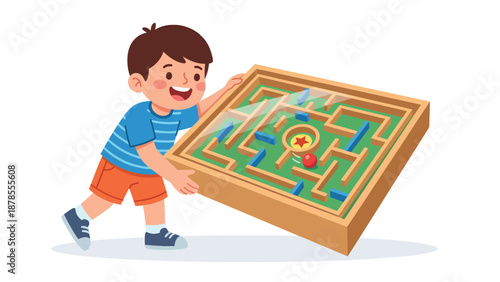 Boy Playing with Maze Toy: Problem Solving and Cognitive Development