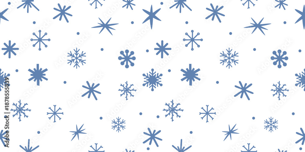 Fototapeta premium Winter snowflake seamless pattern in soft blue palette