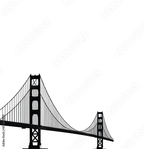 A black and white silhouette illustration of the Golden Gate Bridge.