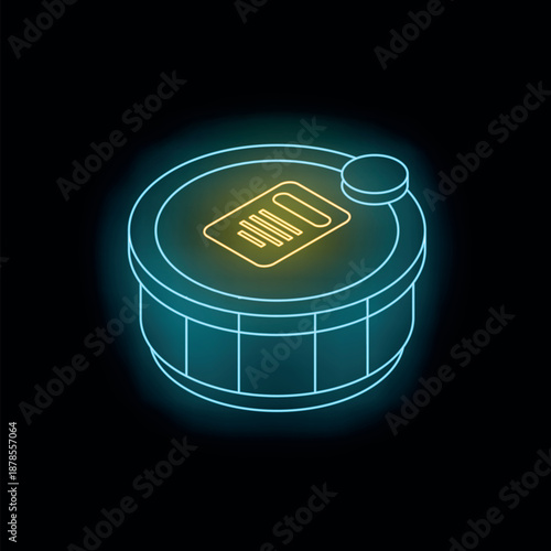 Relaxing hot tub experience combines with easy information access, highlighted by a floating document in a neon sign design