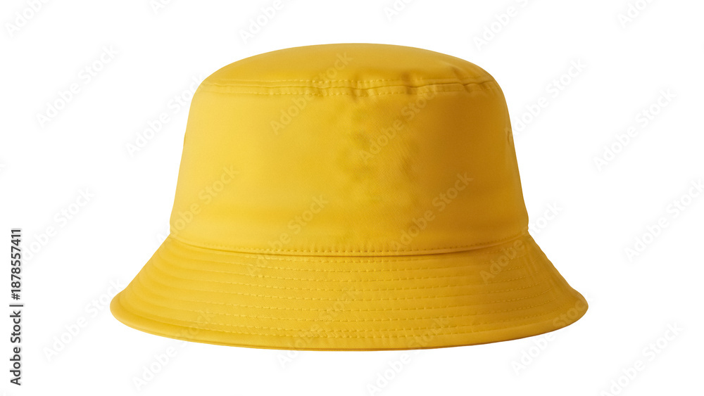 Fototapeta premium Yellow bucket hat isolated PNG on transparent background, stylish summer headwear for sun protection and fashion accessory