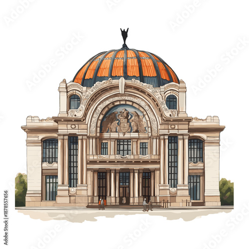 Bellas Artes Palace. Bellas Artes Palace hand drawn watercolor illustration