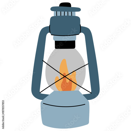 Flat vector oil lantern illustration for camping, outdoor lighting, emergency, survival, vintage and adventure concepts.