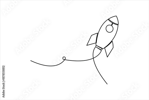 One continuous line art drawing of spacecraft. Rocket space ship launch vector illustration