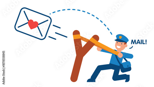 Fast Delivery: Mailman with Slingshot Sending Love Letter
