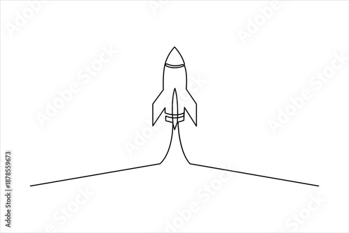 Continuous one line art Rocket drawing of spacecraft launch, startup, innovation vector illustration