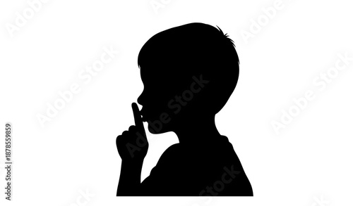 Boy Silence Gesture Silhouette Vector Illustration Isolated on White Background