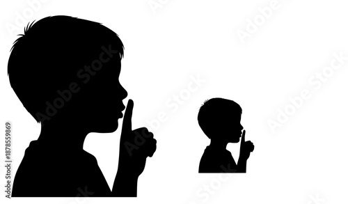 Abstract Boy Silence Pictogram Silhouette Vector Icon Black and White Style