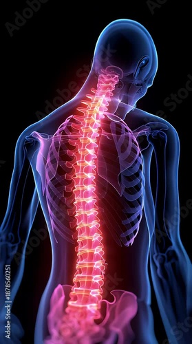 Lumbar Spine X-Ray Illustration Highlighting Lower Back Pain and Medical Therapy Concept
