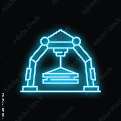 Neon blue 3d printer printing object on black background