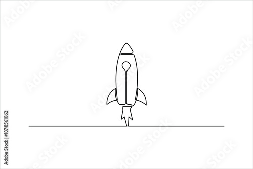Continuous one line art Rocket drawing of spacecraft launch, startup, innovation vector illustration