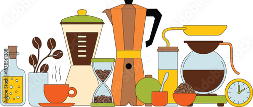 Coffee makers and accessories on a table