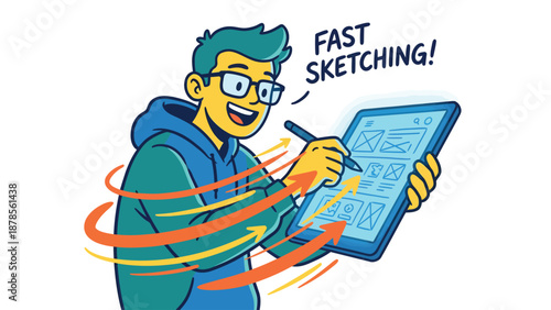 Digital Artist Sketching on Tablet: Fast UI Design