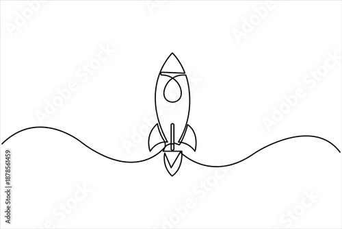 Continuous one line art Rocket drawing of spacecraft launch, startup, innovation vector illustration