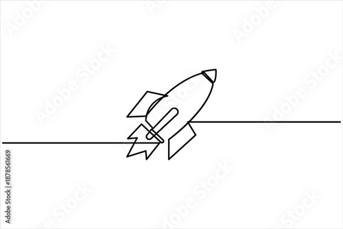 Continuous one line art Rocket drawing of spacecraft launch, startup, innovation vector illustration
