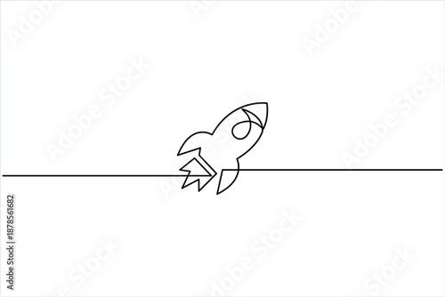 Continuous one line art Rocket drawing of spacecraft launch, startup, innovation vector illustration